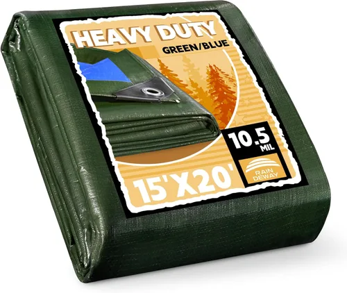 Vista 11 de RAINDEWAY Lona pequeña impermeable de 4 x 4 pies (paquete de 2), lonas resistentes impermeables de 10,5 mil con ojales de metal y bordes reforzados