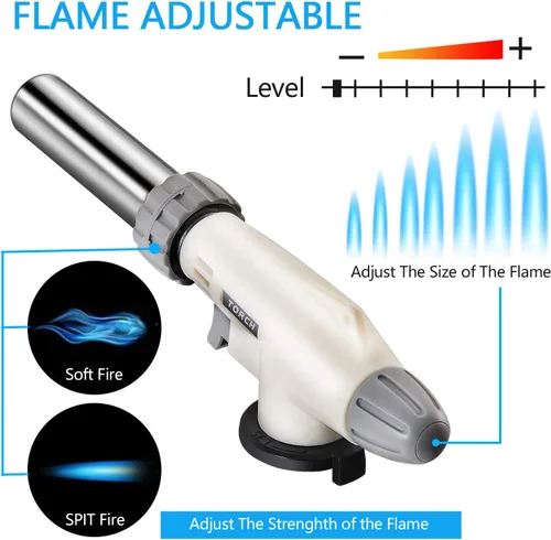 Vista 5 de Encendedor de butano para cocina, soplete culinario para cocinero, llama ajustable profesional con 360 grados invertidos para crema, brulee