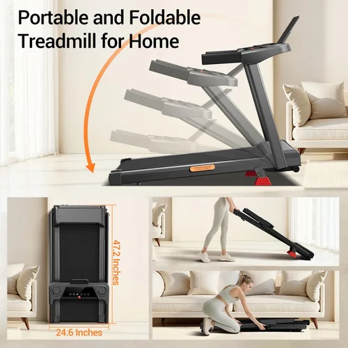 Vista 11 de 16% Treadmills for Home, 3-in-1 Foldable Treadmill with Incline, Portable Treadmill with Handle, 3.0HP Quiet Walking Pad Treadmill, 12 Automatic