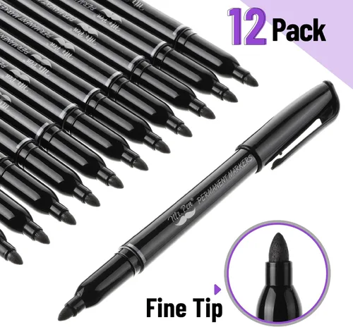 Vista 2 de Mr. Pen- Permanent Markers, 12 Pack, Black, Fine Tip, Black Markers, Fine Tip Markers