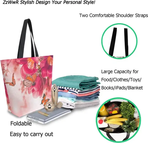 Vista 3 de Elegante bolso de hombro extra grande con patrón lindo para playa, viajes, fin de semana, gimnasio, compras de comestibles