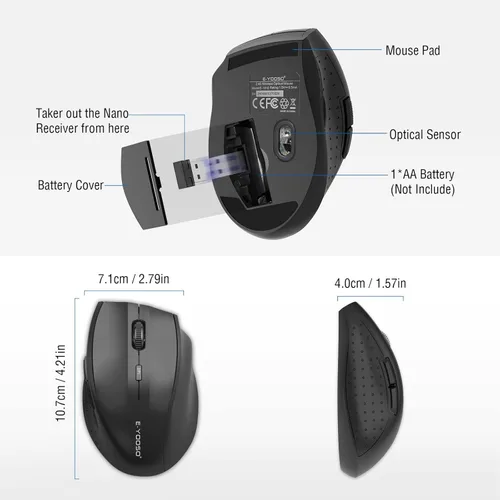 Vista 6 de E-YOOSO Mouse inalámbrico para laptop, mouse óptico portátil para computadora, 6 botones, inalámbrico de 2.4 GHz con receptor USB, 5 niveles 4800