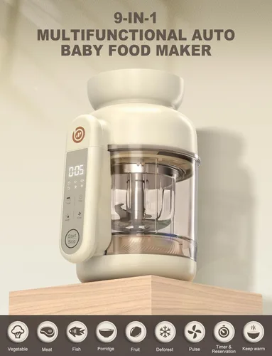 Vista 2 de Máquina automática de alimentos para bebés, molinillo de alimentos de vidrio para bebés, licuadora y vaporera y máquina de puré con cocción