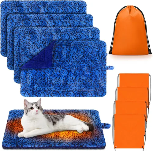 Vista 8 de Riakrum Paquete de 4 alfombrillas de cama autocalentables para gatos, estampado de leopardo, manta térmica de doble cara con bolsas