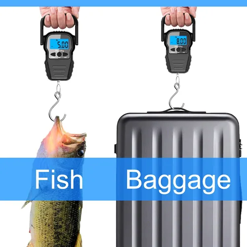 Vista 6 de Báscula digital de pescado báscula de equipaje báscula de gancho para colgar peso pantalla LCD retroiluminada de 1102lbs bolsa impermeable