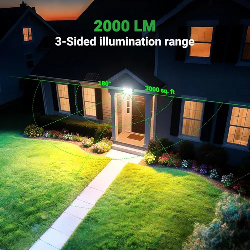 Vista 2 de intelamp Luces solares impermeables para exteriores, 20000 mAh, 2000 lúmenes, reflector exterior con control remoto con cable de 16.4 pies