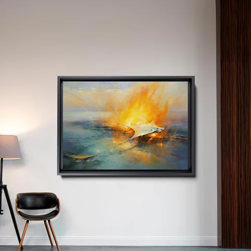 Vista 2 de Nautical Print on Canvas for Wall Decor, Ocean Fish Manta Ray Canvas Wall Art, Beach Print for Wall Hang, Turquoise Coastal Pictures Wall Decor