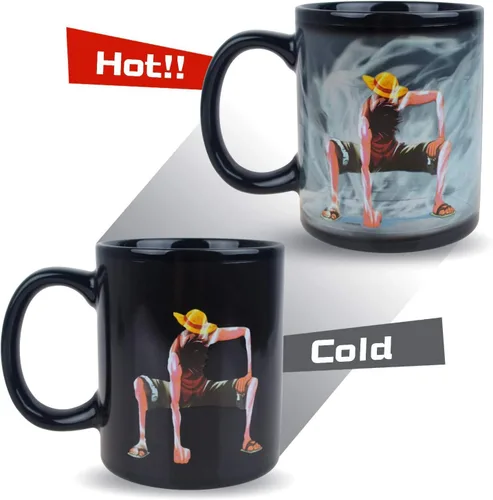 Vista 2 de Taza de café cambiante Luffy de una pieza Taza de café de cerámica reactiva sensible al calor