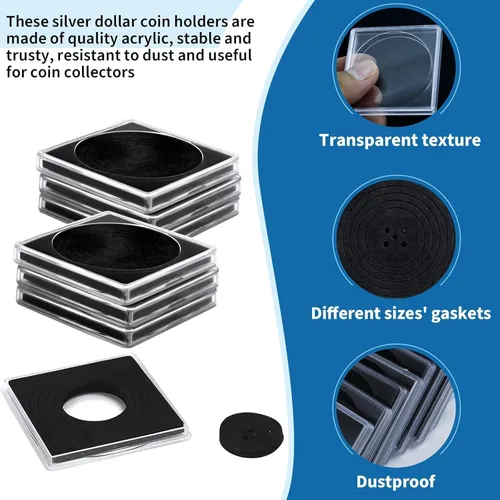 Vista 3 de 20 piezas de estuches ajustables de acrílico para colección de monedas con esponjas, soporte de monedas con cierre, estuches de protección