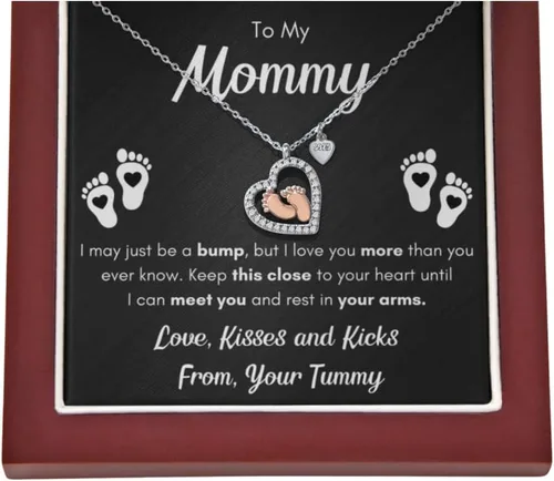 Collar de corazón con pies de bebé, set de regalo para mamá, collares para mujeres, regalos para nueva mamá, regalos de baby shower para mamá,