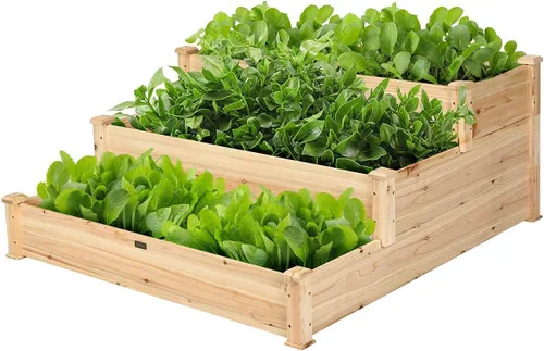 Vista 9 de Giantex Cama de jardín elevada de 3 niveles, maceta para exteriores, caja de cultivo de flores vegetales, kit de cama elevada elevada, contenedor