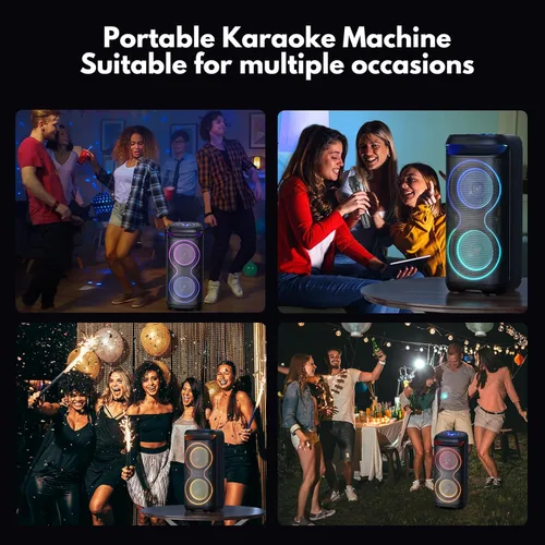 Vista 8 de JYX Máquina de Karaoke, Altavoz Grande de Fiesta Bluetooth con Luz LED de Discoteca, Compatible con Entrada TWS/USB/AUX/Tarjeta TF, Perfecto