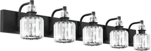 Vista 21 de Ralbay - Lámparas de tocador de baño de cristal, 3 luces, modernas lámparas de baño de cristal sobre espejo, luz de tocador de acero inoxidable