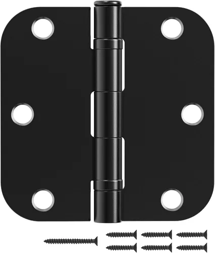 Paquete de 3 bisagras redondeadas de color negro mate para puerta, 3.5 pulgadas, 5/8 pulgadas, radio interior, 3 1/2 pulgadas