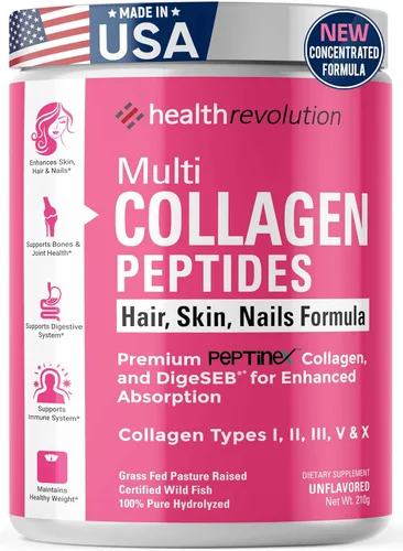 Polvo de proteína de colágeno múltiple, tipo I, II, III, V, X - 5 péptidos de colágeno hidrolizados, para piel, cabello, uñas y articulaciones,