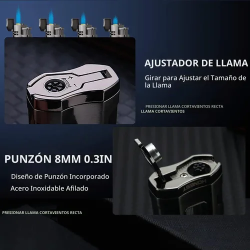 Vista 4 de PROMISE Encendedor de metal Triple Jet Flame recargable de butano resistente al viento, butano no incluido (negro)