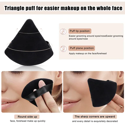 Vista 4 de 8 piezas de puff de polvo de algodón para la cara, JASSINS triángulo súper suave para maquillaje húmedo y seco, para corrector/polvo suelto/polvo