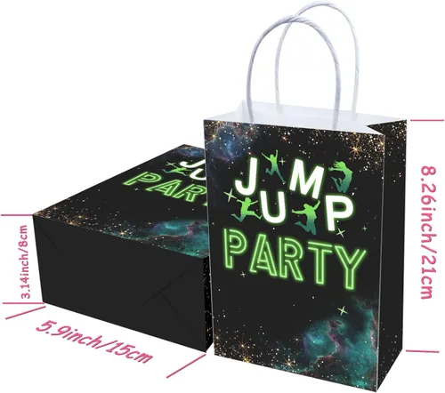 Vista 6 de Tyndallrays 16 bolsas de regalo para trampolín para suministros de fiesta de cumpleaños, aperitivos de regalo, regalos de fiesta de dulces con asas