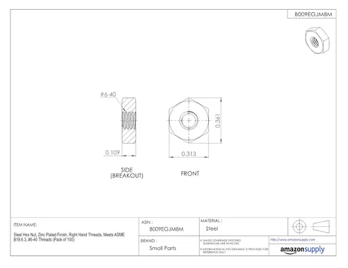 Vista 2 de Tuerca cerrada de acero, acabado galvanizado, roscas derechas, para ASME B18.6.3 pulgadas., Zinc, 100