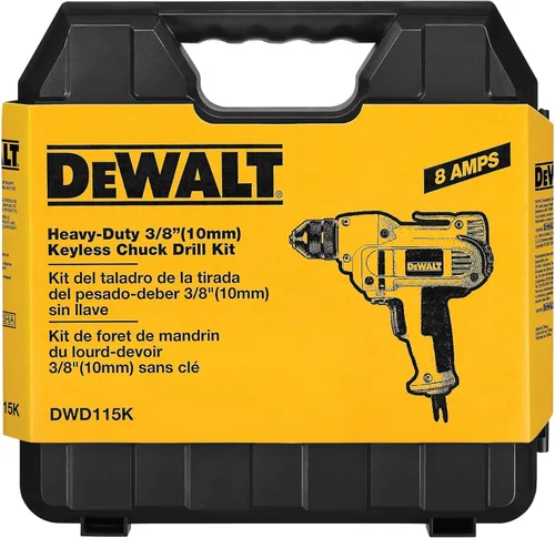 Vista 7 de DEWALT Taladro, 8.0 amperios, 3/8 pulgadas, gatillo de velocidad variable, agarre de mango medio para mayor comodidad, con cable (DWD115K)