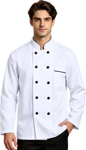 Vista 7 de Nanxson Chaqueta de chef unisex de manga corta/larga Manga larga negra.