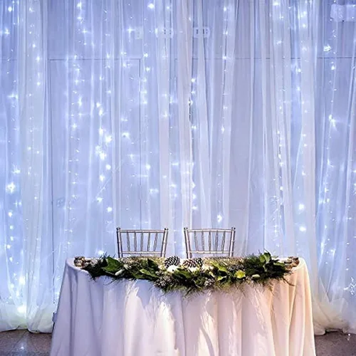 Vista 5 de Dazzle Bright Guirnalda de luces de cortina, 300 LED de 9.8 pies x 9.8 pies, 8 modos de iluminación, luces de hadas alimentadas por USB, luces