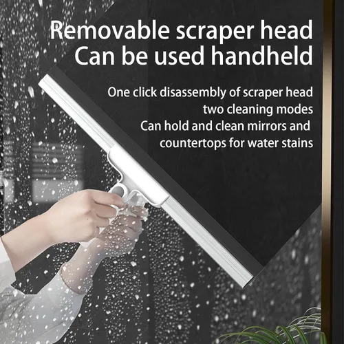 Vista 7 de Escoba de piso con hoja de silicona de 13.8 pulgadas y mango de aluminio de 52 pulgadas, escoba para limpieza de baño, ducha, azulejos, garaje