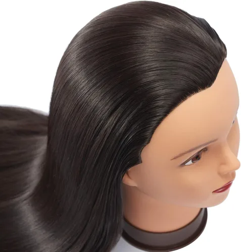 Vista 3 de Headfix 66 "-28" cabeza de maniquí de pelo largo sintético; cabeza de maniquí para prácticas de cosmetología con abrazadera (6F1919LB0220).