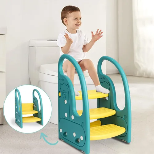 Vista 11 de Taburete Escalón Silla para Niños Pequeños Onasti Kids Torre de Pie de 3 Escalones para Niños Pequeños Taburete Auxiliar de Aprendizaje de Plástico