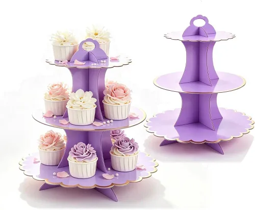 Vista 11 de MRPAPA - Soporte para cupcakes de cartón negro dorado de 3 niveles, torre BLACK-2PCS