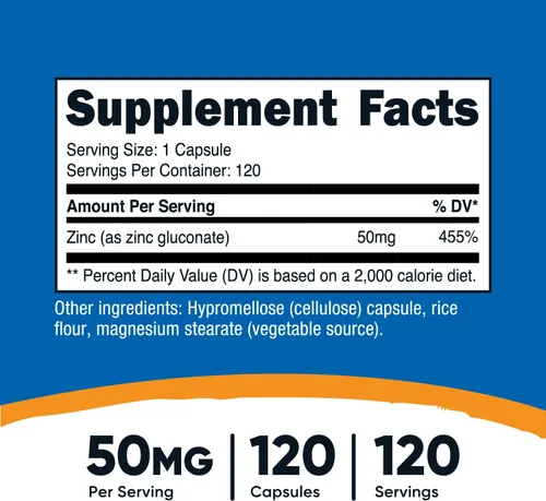 Vista 2 de Nutricost Gluconato de zinc 120 cápsulas vegetarianas (50 mg) - Sin gluten y sin OMG