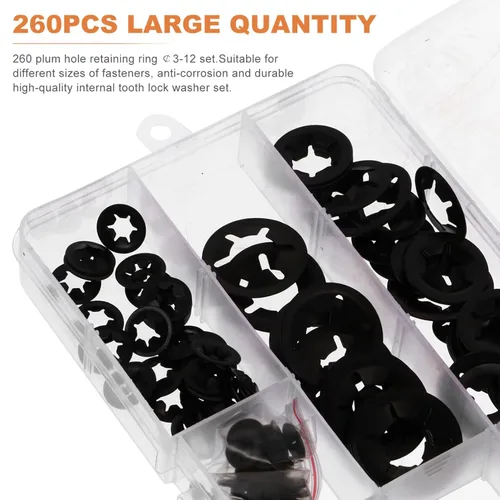 Vista 3 de Baluue 2 juegos de 260 tuercas de empuje estrella de diente interno, arandelas de bloqueo de velocidad rápida, arandelas de bloqueo a presión, clips