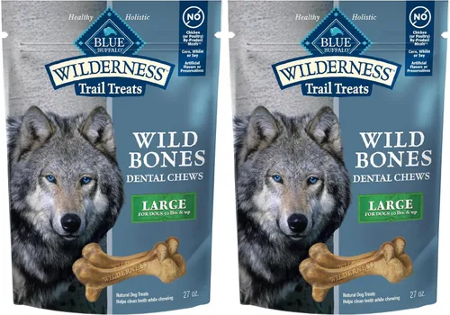 Vista 13 de Blue Buffalo Wilderness Wild Bones - Golosinas dentales masticables sin granos, tamaño mediano, bolsa de 10 onzas