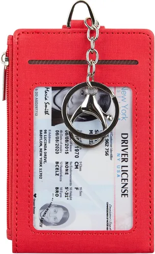 Llavero para mujeres y hombres, con 7 ranuras para tarjetas, con cremallera, delgado, minimalista, bolsillo frontal, con 2 ventanas para