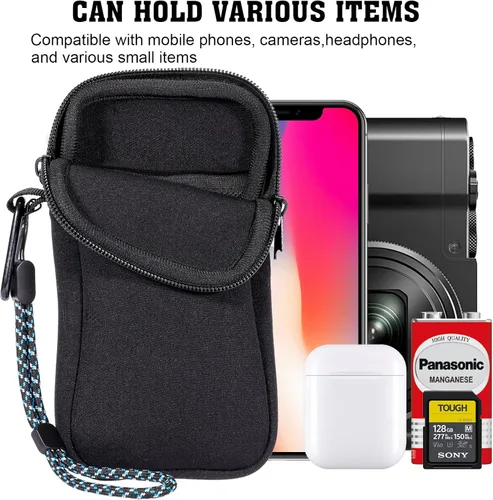 Vista 4 de Pwsap Calcetín para teléfono, bolsa de neopreno universal resistente a golpes e impactos con mosquetón y correa de cordón, funda para senderismo