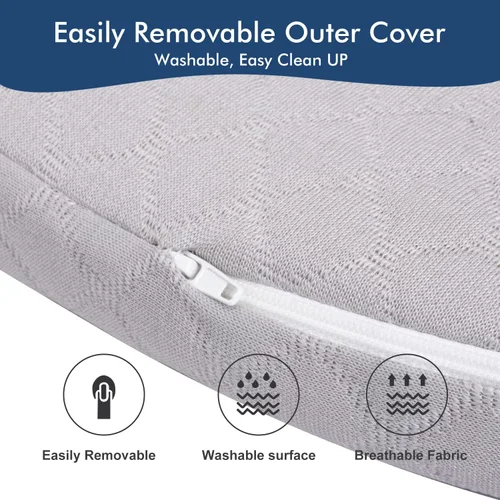 Vista 7 de Colchón de moisés para bebé compatible con Dream On Me/Fisher-Price Baby Bedside Sleeper, transpirable, espuma premium, forma ovalada con funda
