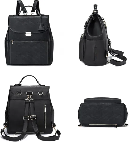 Vista 2 de I IHAYNER Mochila para pañales de cuero con correas de cochecito, cambiador, gran capacidad para ropa húmeda, extractor de leche, botella de leche