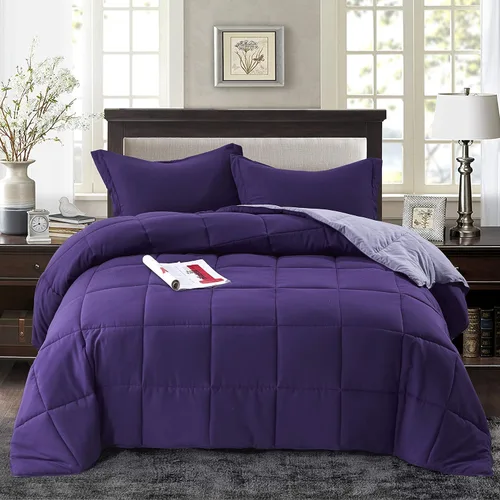 Vista 22 de HIG Juego de 3 piezas de edredón verde para cama individual/extragrande - Juego de edredón reversible para todas las estaciones con relleno