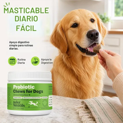 Vista 7 de Deley Naturals Probióticos masticables para perros – 4 mil millones de UFC probióticos para perros, prebióticos, enzimas para la digestión