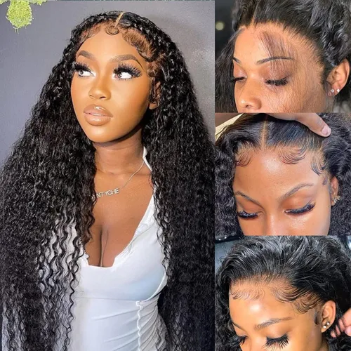 Vista 10 de Pelucas de cabello humano con encaje frontal de 30 pulgadas pre desplumadas para mujer, cabello humano densidad del 180%, HD transparente de 13 x 6
