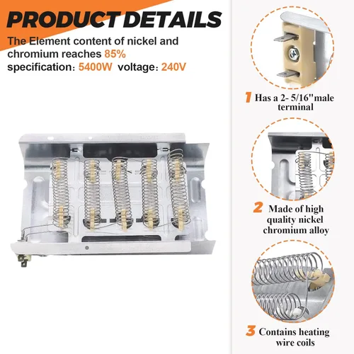 Vista 2 de 【MEJORADO】 279838 NED4655EW1 MEDC215EW1 W10724237 Elemento calefactor para secadora de Beaquicy - Reemplazo de elemento calefactor 4531017