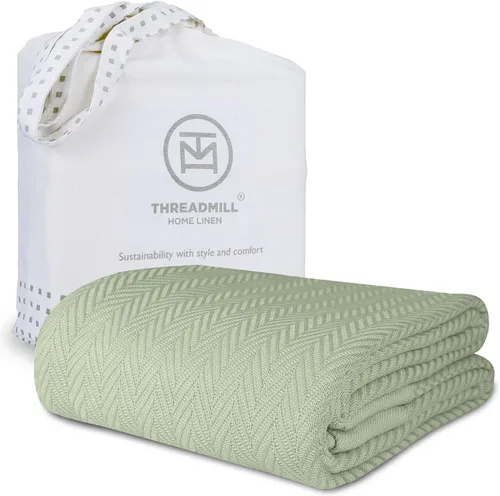 Vista 20 de Threadmill - Mantas de algodón de lujo para cama tamaño individual Manta 100% algodón para todas las estaciones para cama individual Manta