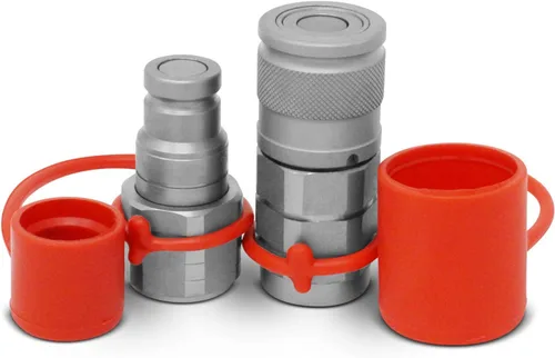 Summit Hydraulics Juego de acoplador hidráulico de conexión rápida de cara plana de 3/8 pulgadas con tapas antipolvo, rosca NPT de 3/8"