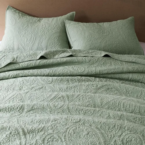 Vista 3 de palassio Juego de ropa de cama de edredón de paisley verde salvia, 100% algodón, tamaño individual, con 1 funda de almohada, bohemio floral ligero