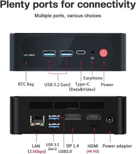 Vista 6 de Mini PC SER5 MAX de Beelink, AMD Ryzen 7 6800U (8C/16T, hasta 4.7 GHz), Mini Computadora con 24GB LPDDR5 RAM 500GB SSD PCle 4.0, Gráficos de 12