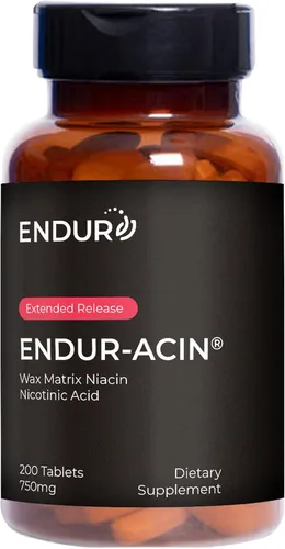 ENDUR-ACIN - Niacina B3 - ER (liberación prolongada) 750 mg - Ácido nicotínico - Suplemento saludable para el equilibrio del corazón y el colesterol