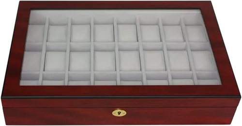 Vista 4 de 4 Less Co 24 RELOJES DE MADERA EXPOSITOR DE JOYERÍA CAJA DE ALMACENAMIENTO COLECTOR REGALO - ACABADO CEREZO 1087-24C
