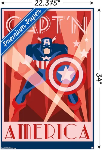 Vista 4 de Trends International Marvel Comics - Póster de pared Art Deco, Capitán América, 14.725 x 22.375 pulgadas, versión enmarcada de madera de granero