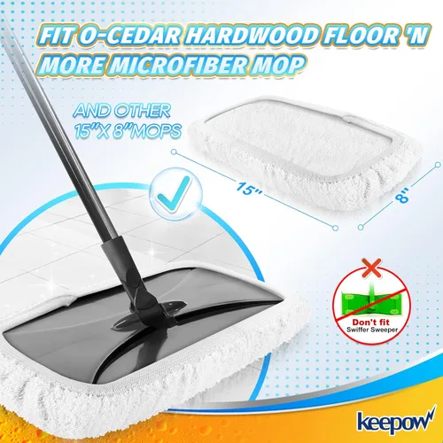 Vista 2 de KEEPOW Almohadillas reutilizables para fregona O Cedar Hardwood Floor'N More de microfibra, cabezales de repuesto para uso húmedo y seco, 15 x 8