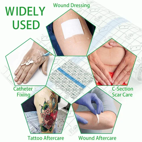 Vista 10 de Rollo de vendaje para cuidado posterior de tatuajes de 2 pulgadas x 10 yardas, película transparente impermeable para curación inicial de tatuajes